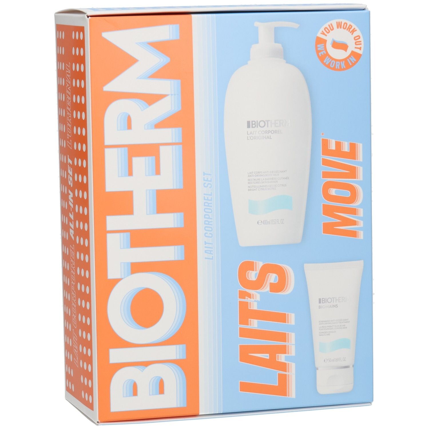 Biotherm Lait Corporel Set mit Pumpspender und Tube.