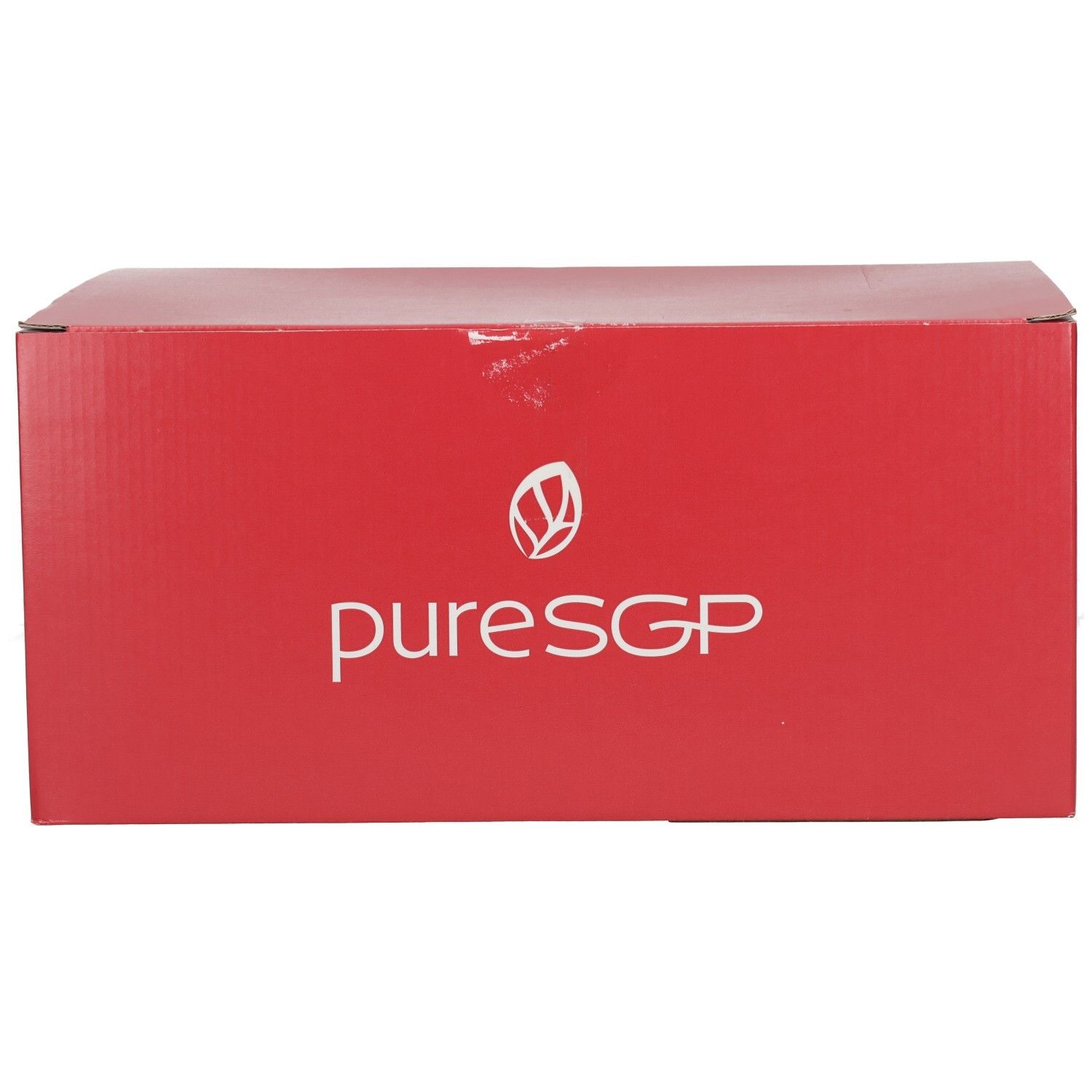 Rote PuresGP Kartonverpackung, Vorderseite mit weißem Logo und Schriftzug.