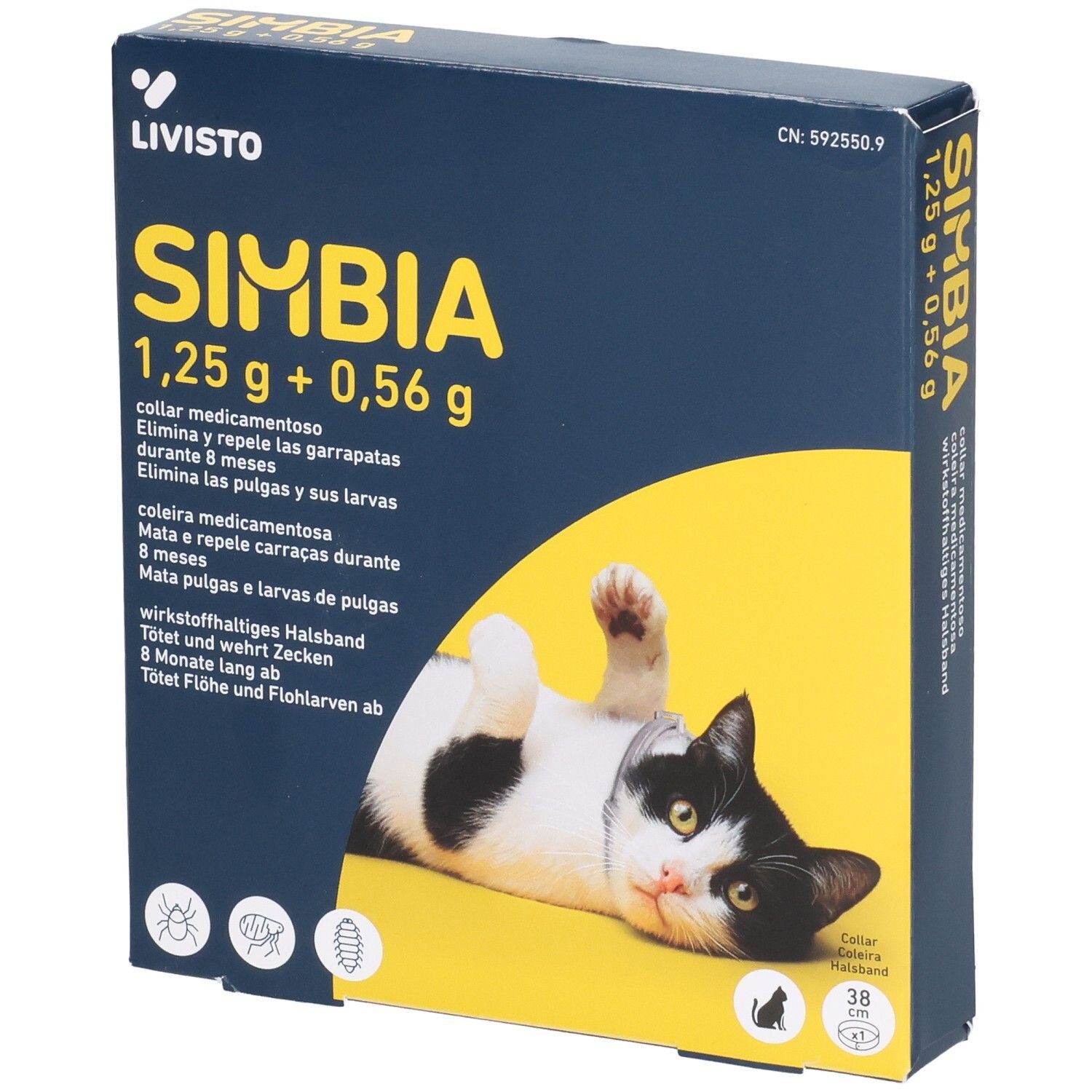 SIMBIA Halsband für Katzen, 1,25g + 0,56g. Schützt 8 Monate lang vor Flöhen und Zecken.