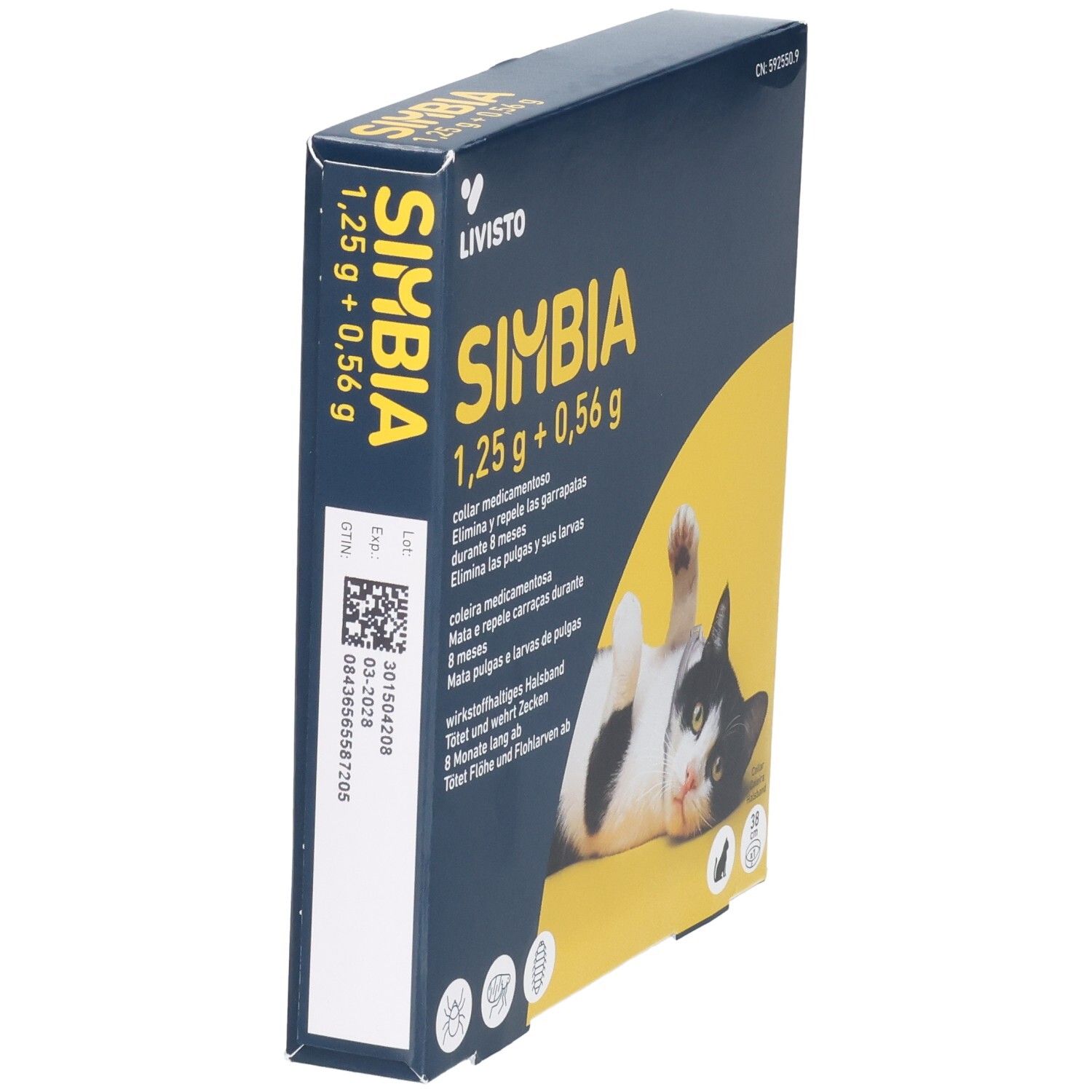 SIMBIA Halsband für Katzen, 1,25g + 0,56g. Schützt 8 Monate lang vor Flöhen und Zecken.