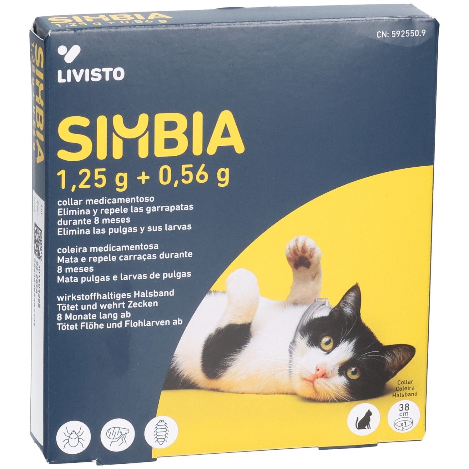 SIMBIA Halsband für Katzen, 1,25g + 0,56g. Schützt 8 Monate lang vor Flöhen und Zecken.