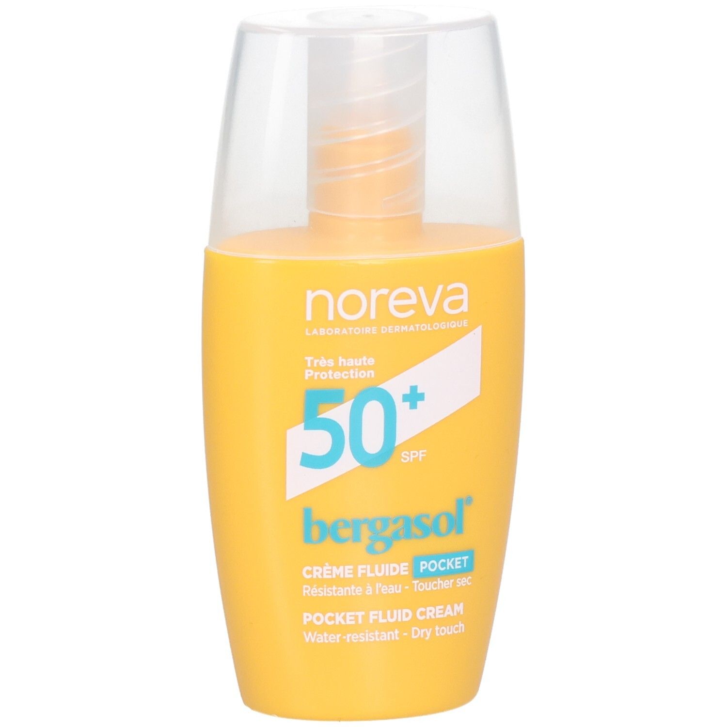 Noreva Bergasol Sonnenschutzcreme, SPF 50+, 30ml Flasche mit Pumpspender.