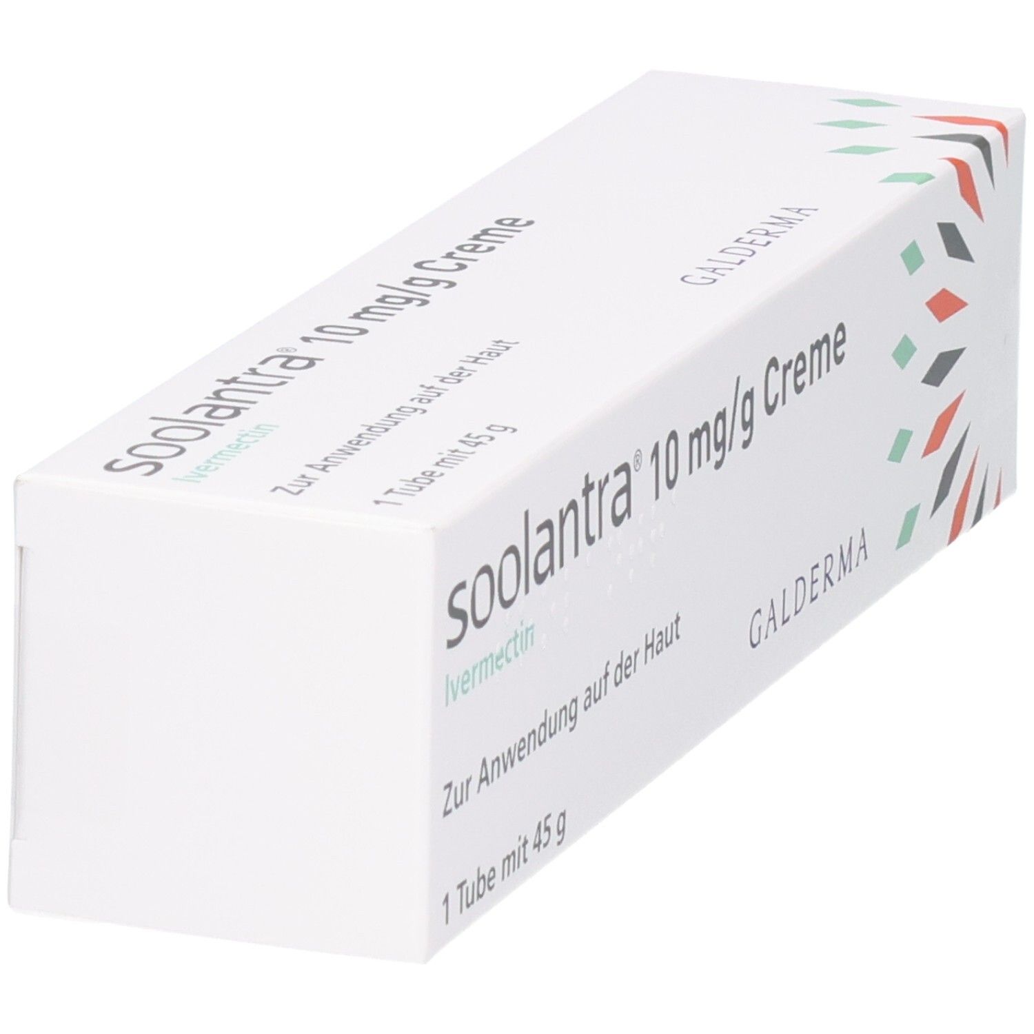 Packung Soolantra 10 mg/g Creme, 1 Tube mit 45 g.