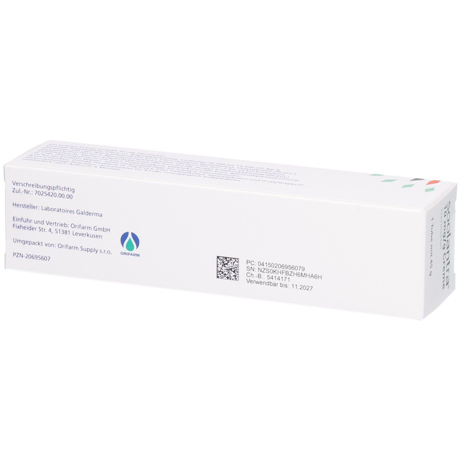 Verpackung eines medizinischen Produkts mit Zulassungsnummer.