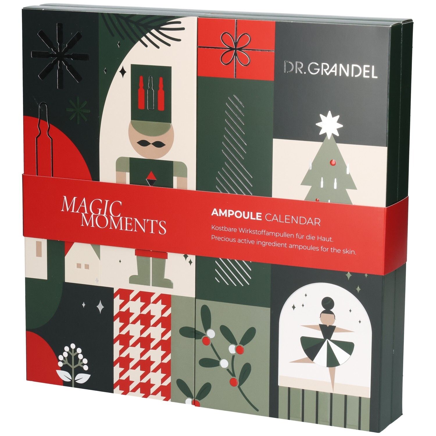 Dr. Grandel "Magic Moments" Ampullenkalender mit weihnachtlichem Design.