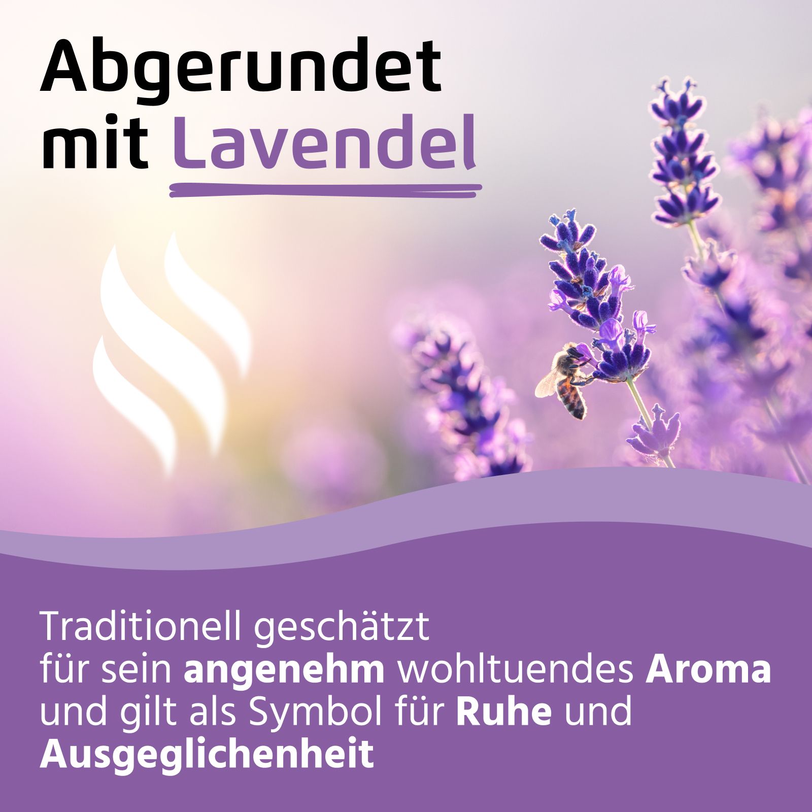 Abgerundet mit Lavendel. Traditionell geschätzt für sein angenehm wohltuendes Aroma, Symbol für Ruhe und Ausgeglichenheit.