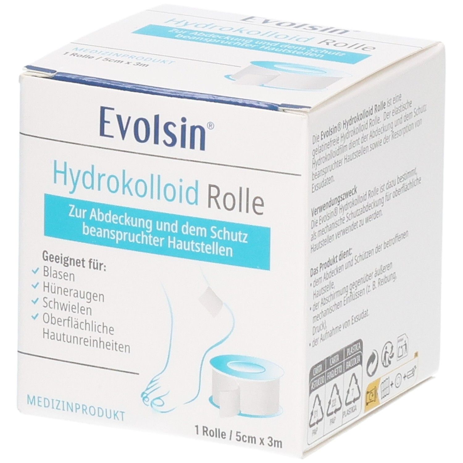 Evolsin® Hydrokolloid-Rolle – Zuschneidbares Pflaster für Blasen, Reibung & Druck
