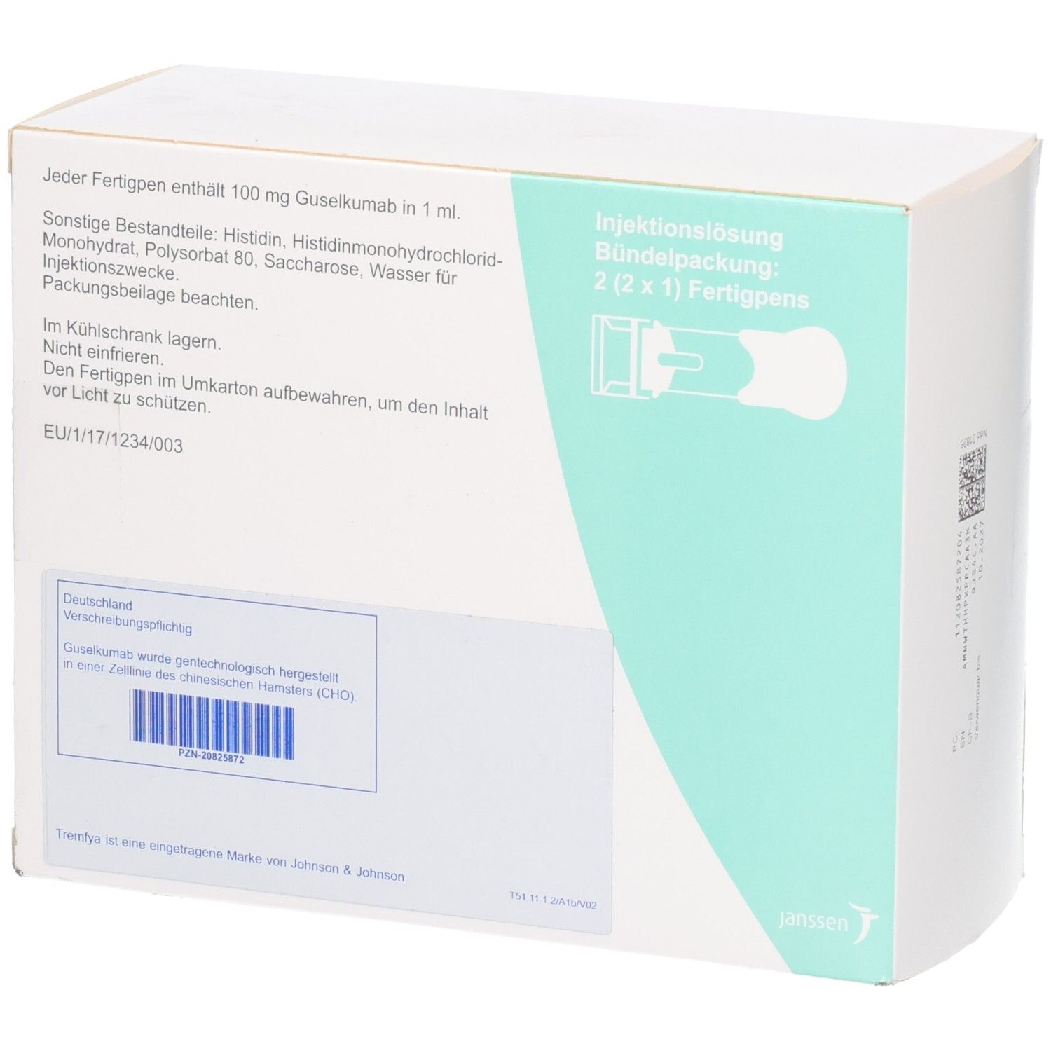 Verpackung Guseikumab Injektionslösung, 2 Fertigspritzen.