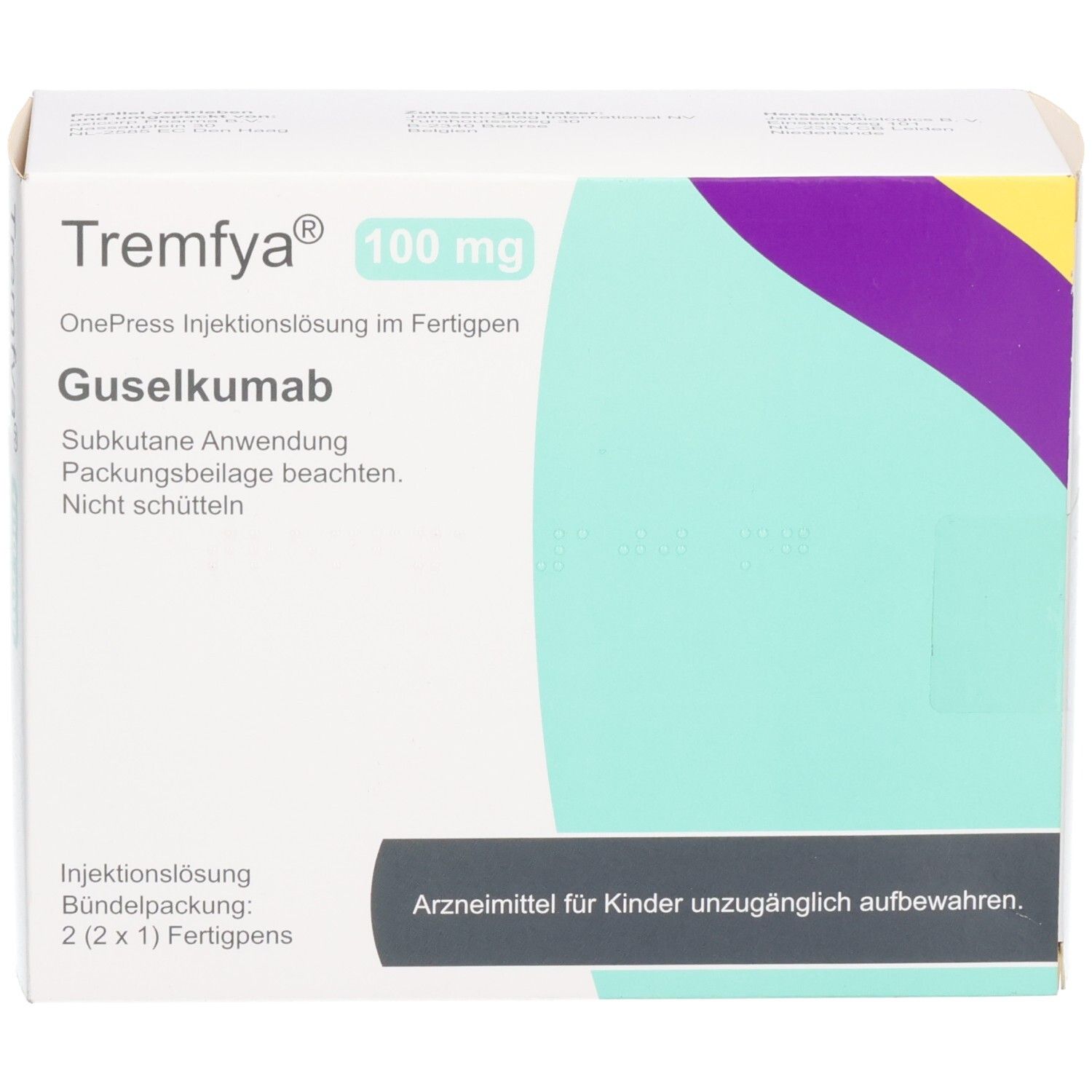 Packung Tremfya 100mg Injektionslösung im Fertigpen.