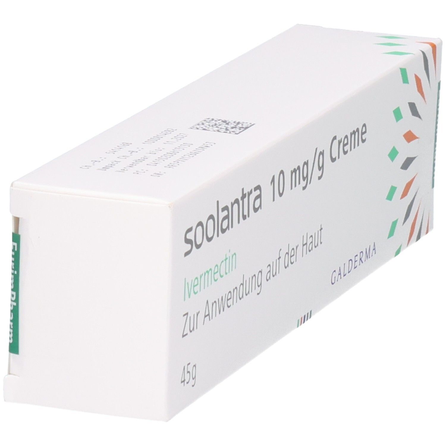Verpackung 'soolantra' 10mg/g Creme mit Ivermectin zur Anwendung auf der Haut.