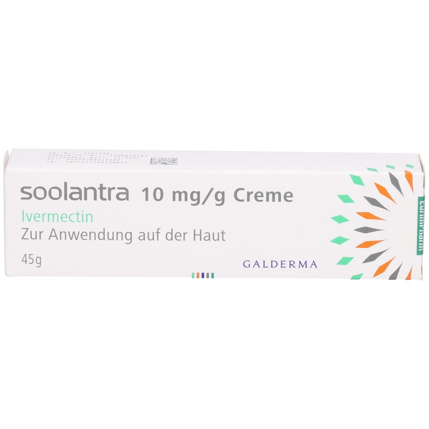 Soolantra 10 mg/g Creme mit 45g Inhalt, Ivermectin zur Anwendung auf der Haut von Galderma.