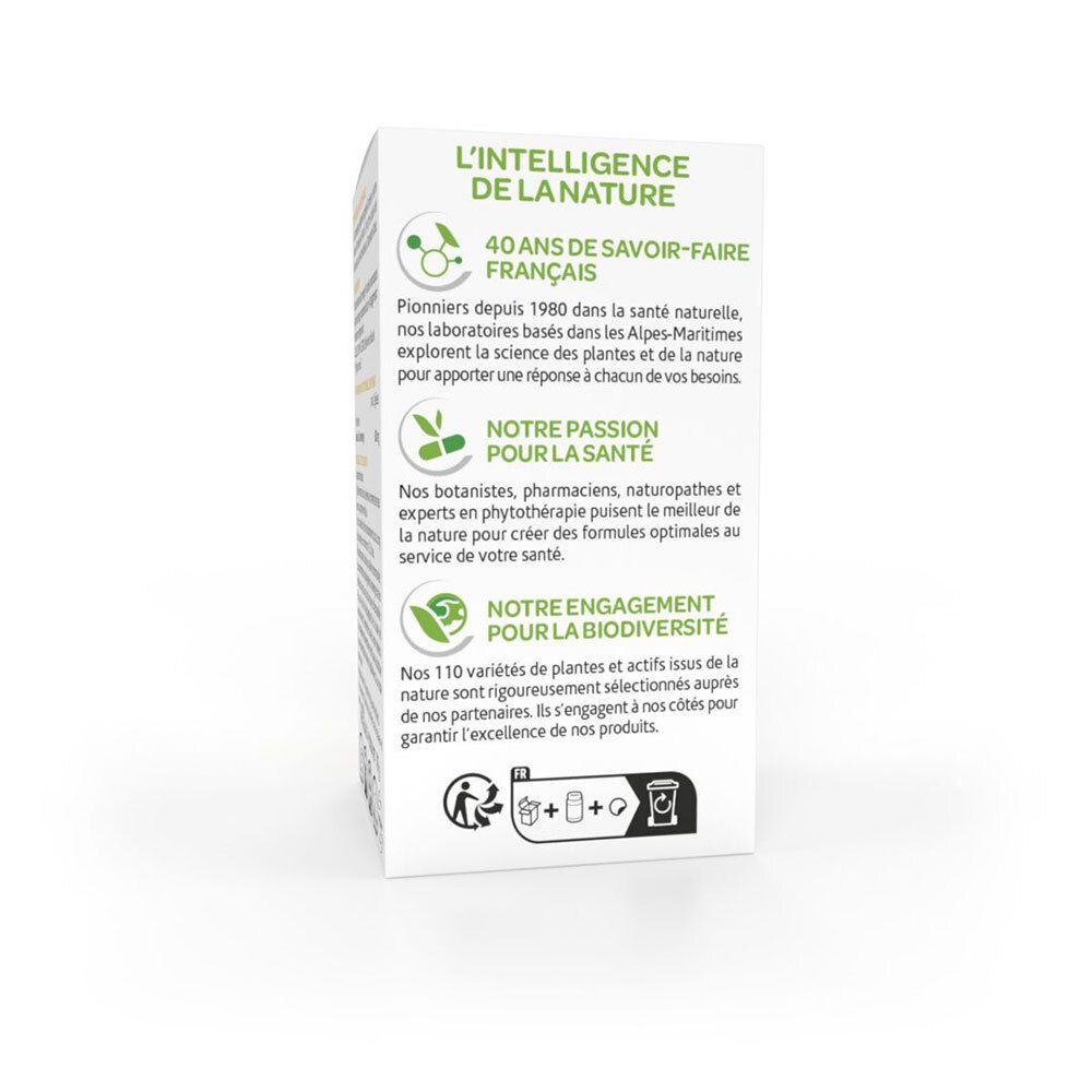 Dos de la boîte blanche. Texte: Informations sur l'entreprise, logos.