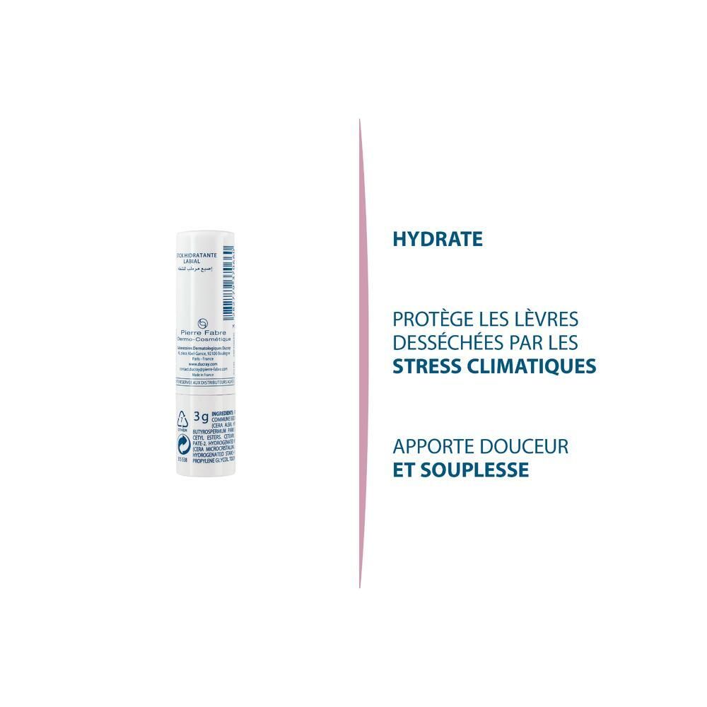 Ducray Ictyane Lippenpflege. Text auf weißem Hintergrund. Beschreibt die Wirkung des Produkts.