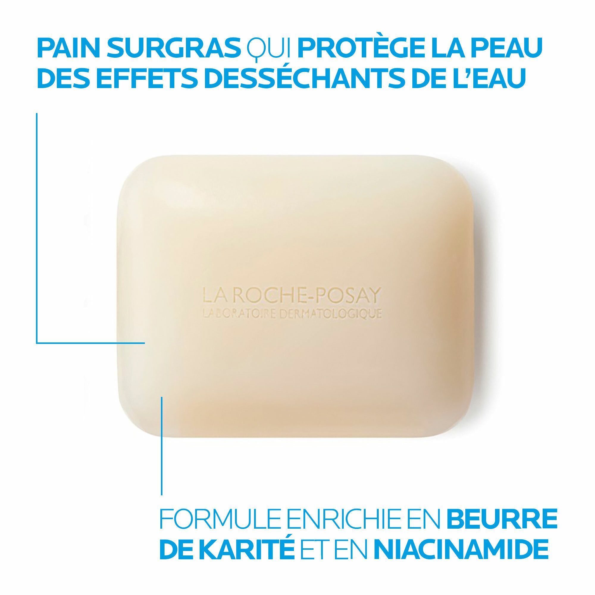 Seifenstück. LA ROCHE-POSAY. Angereichert mit Karitébutter und Niacinamid. Schützt vor Austrocknung.