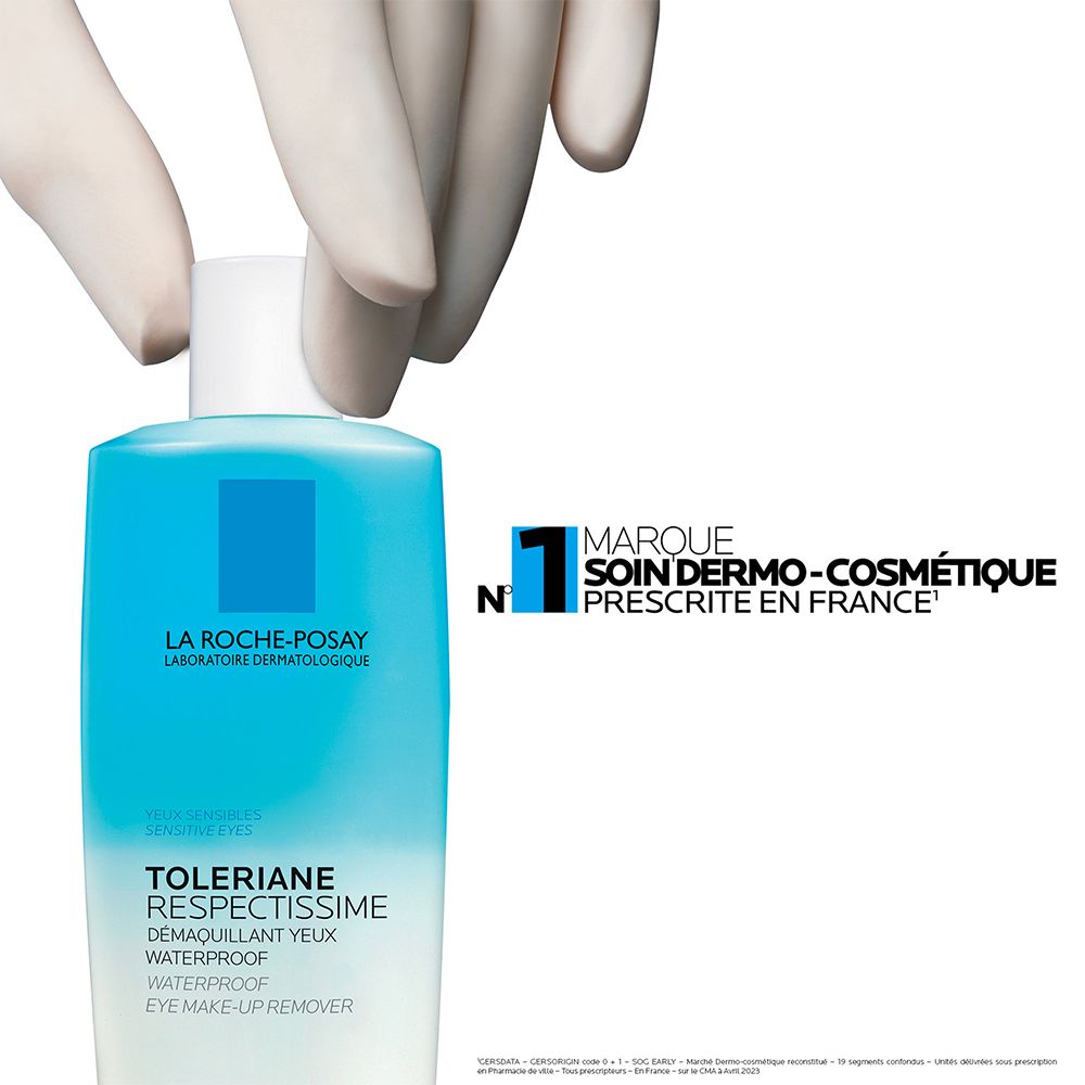 Flacon de produit avec texte: 'Marque soin dermo-cosmétique prescrite en France'.