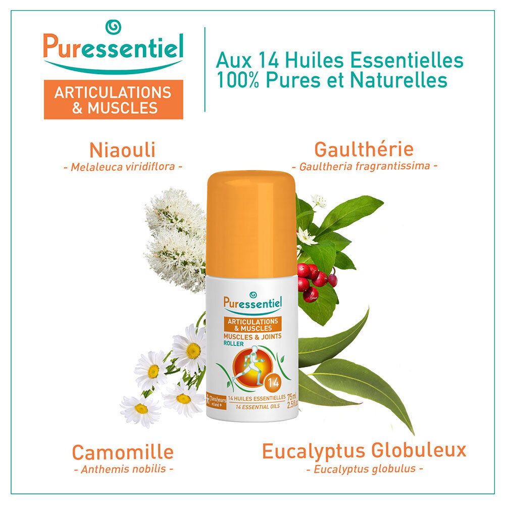 Produit avec ingrédients. Rouleau avec bouchon orange. Texte et plantes.