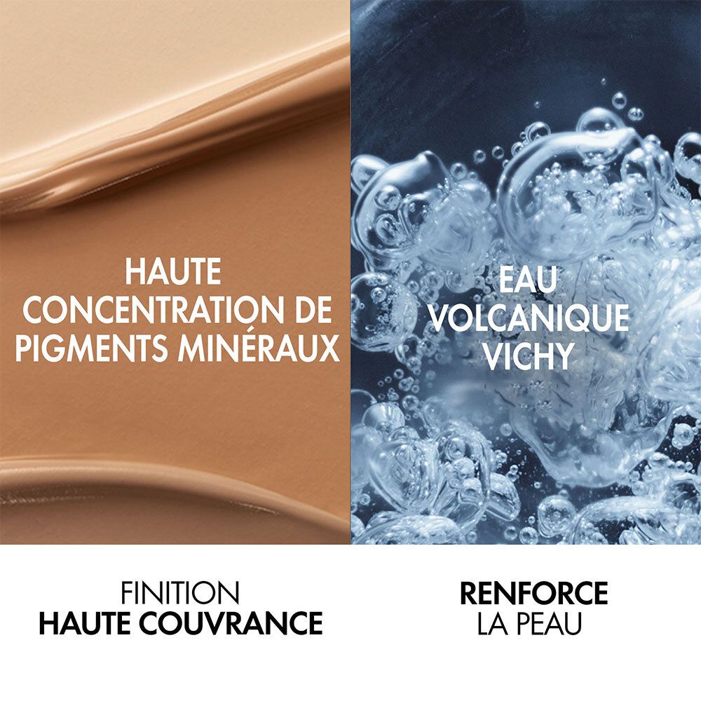 Text: Hohe Konzentration von Mineralpigmenten. Vichy Thermalwasser.