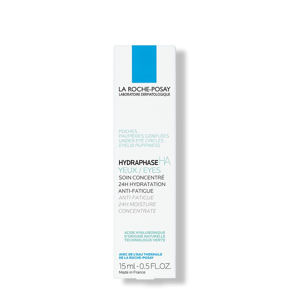 Emballage blanc avec logo bleu. Nom et description du produit en plusieurs langues. Pack de 15 ml.