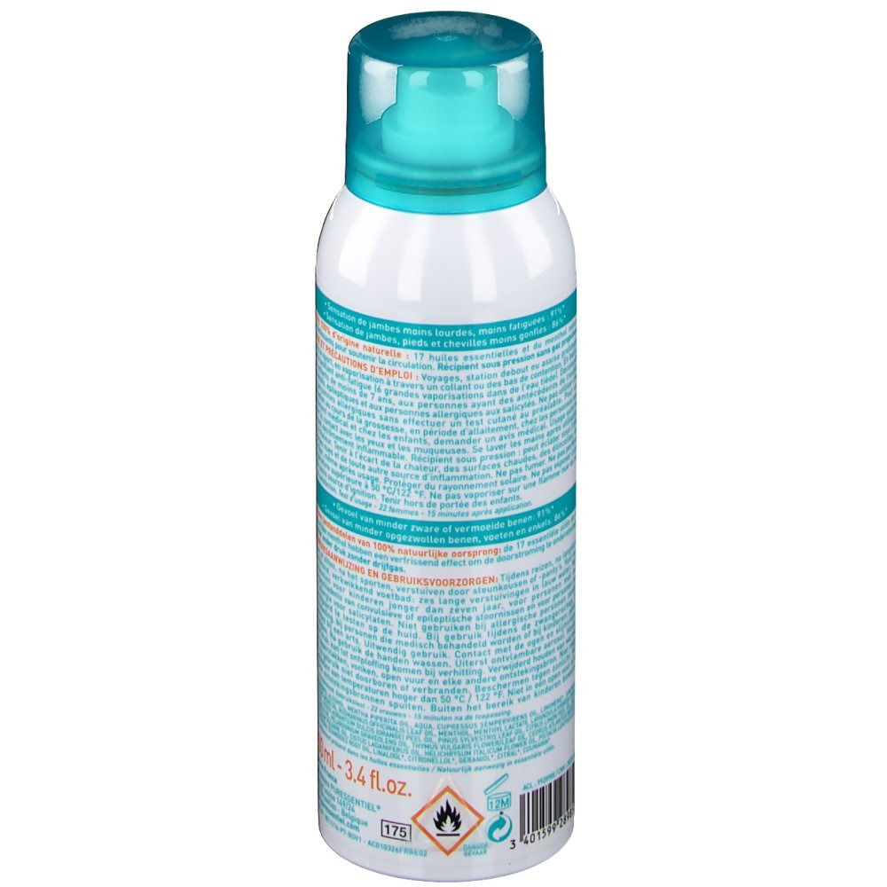 Rückseite des Sprays. Text in mehreren Sprachen. Warnhinweise und Inhaltsstoffe.