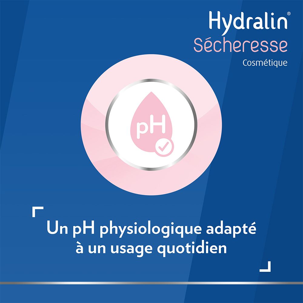 Blauer Hintergrund mit pH-Symbol. Text: Un pH physiologique adapté.