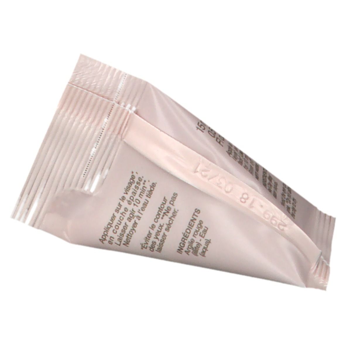 Verpackung mit roter Tonmaske. Aufschrift: argiletz, Masque Argile Rouge, Peaux sèches, Visage.