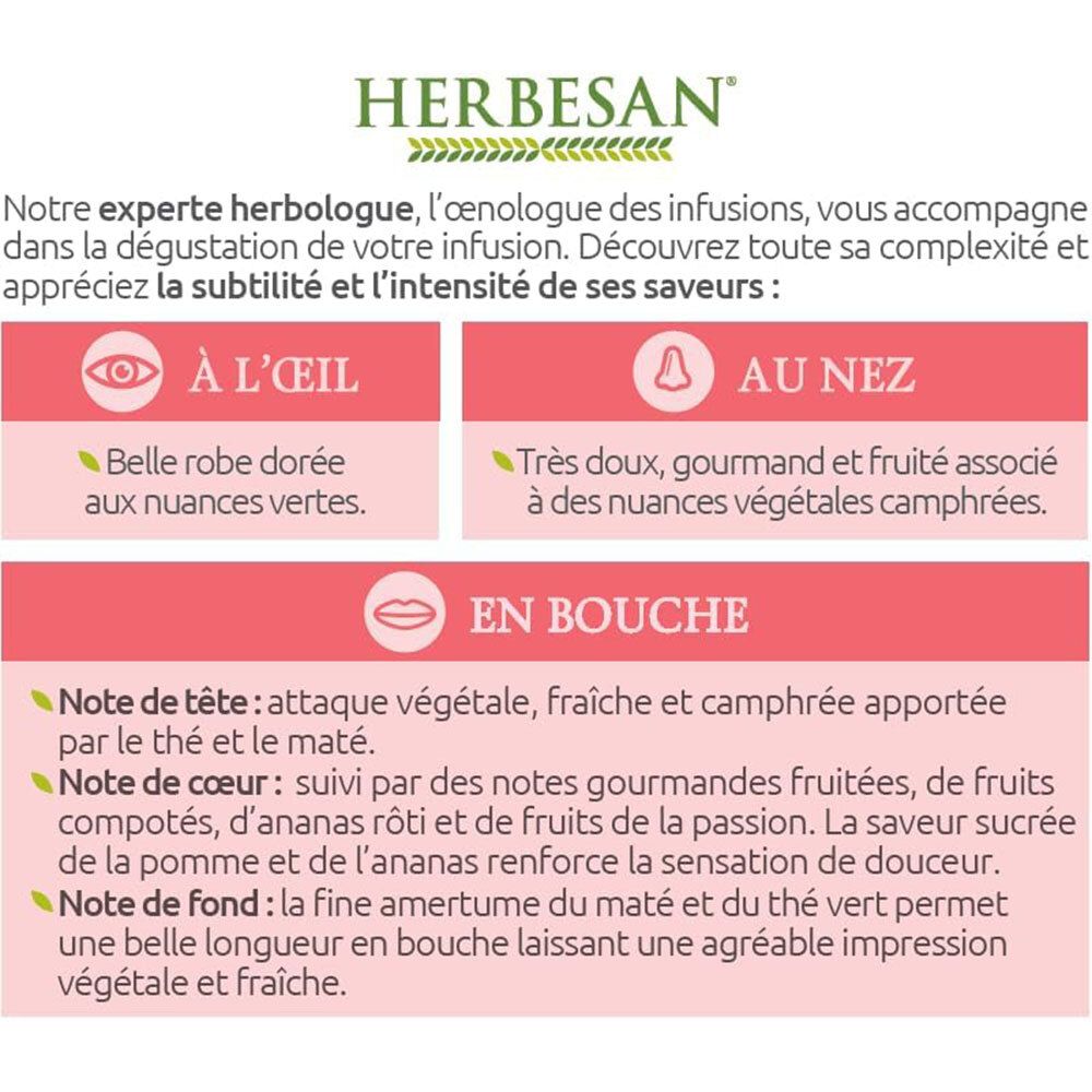 Texte sur fond rose. Décrit les propriétés sensorielles du produit. Contient des informations sur l'apparence, l'odeur et le goût.
