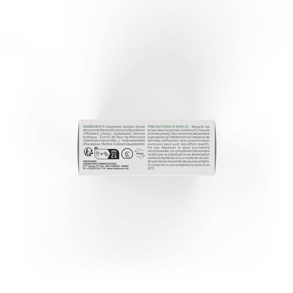 Dessous de la boîte ACTIVOX. Liste des ingrédients et conseils d'utilisation. Texte vert et blanc. Codes QR.