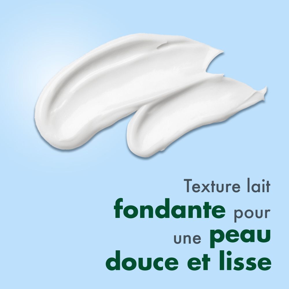 Texture de crème. Texte: Texture lait fondante pour une peau douce et lisse.