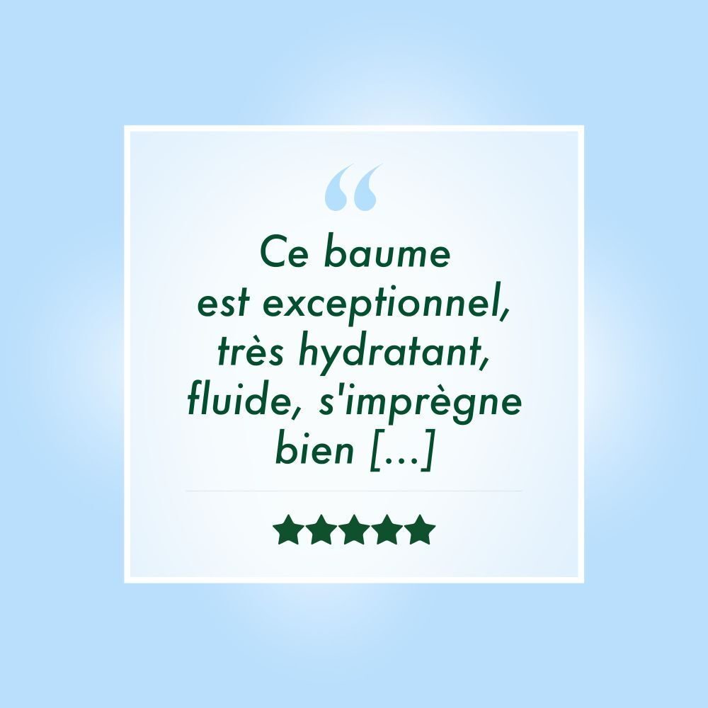 Citations et étoiles. Texte: Ce baume est exceptionnel, très hydratant, fluide, s'imprègne bien.