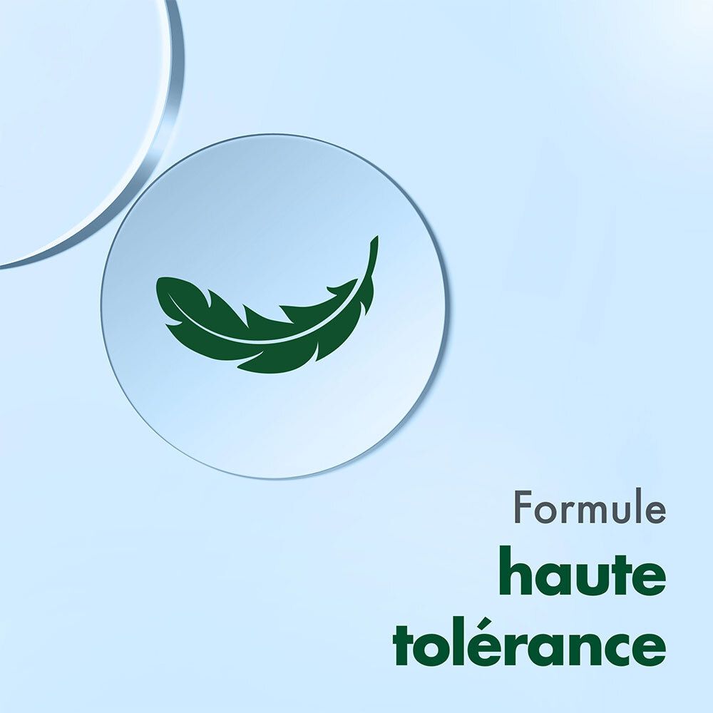 Image d'une plume verte dans un cercle bleu. Texte: Formule haute tolérance.