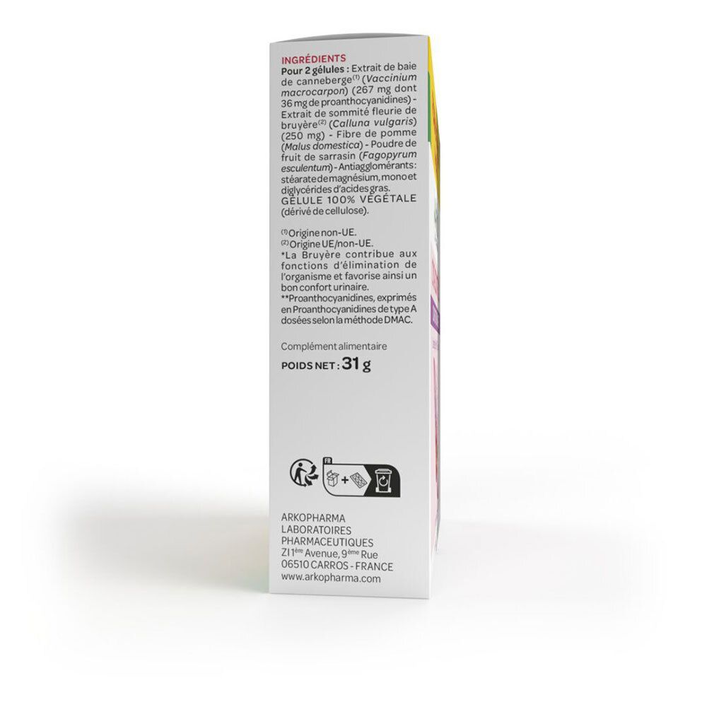 Côté de la boîte CYS-CONTROL® avec liste des ingrédients. Contient des informations sur les ingrédients.