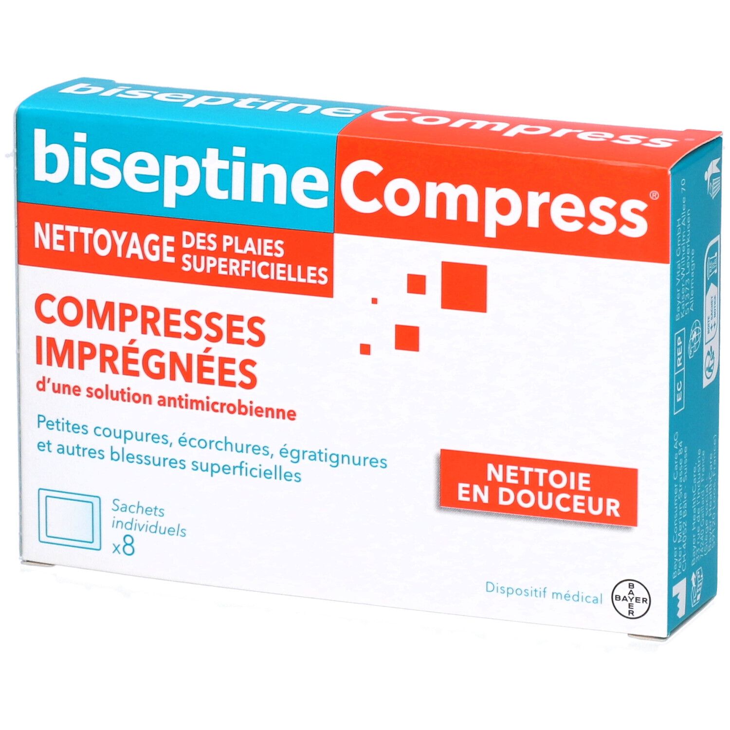 biseptineCompress® Compresses Imprégnées pour Nettoyage des Plaies Superficielles