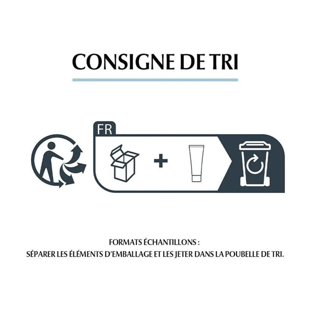 Pictogrammes: Personne jetant l'emballage à la poubelle. Texte: Consigne de tri.