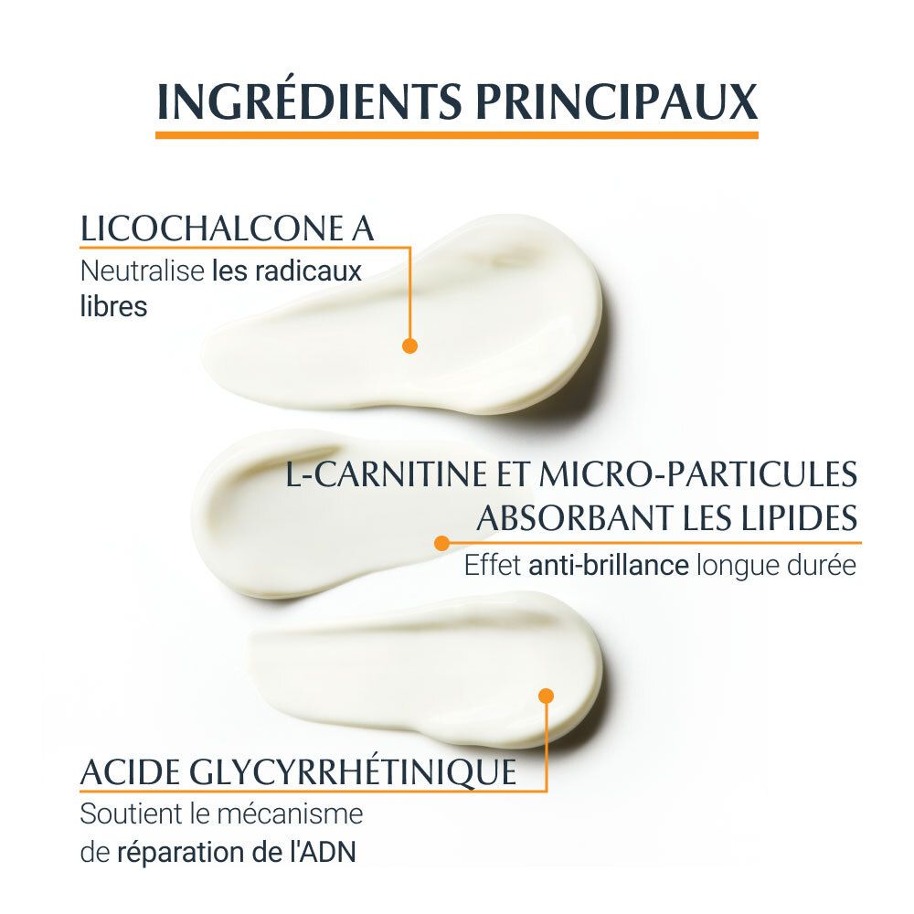 Ingrédients de Eucerin Sonnenschutz Dry Touch Crème-Gel SPF 50+: Licochalcone A, L-Carnitine, Acide Glycyrrhétinique.