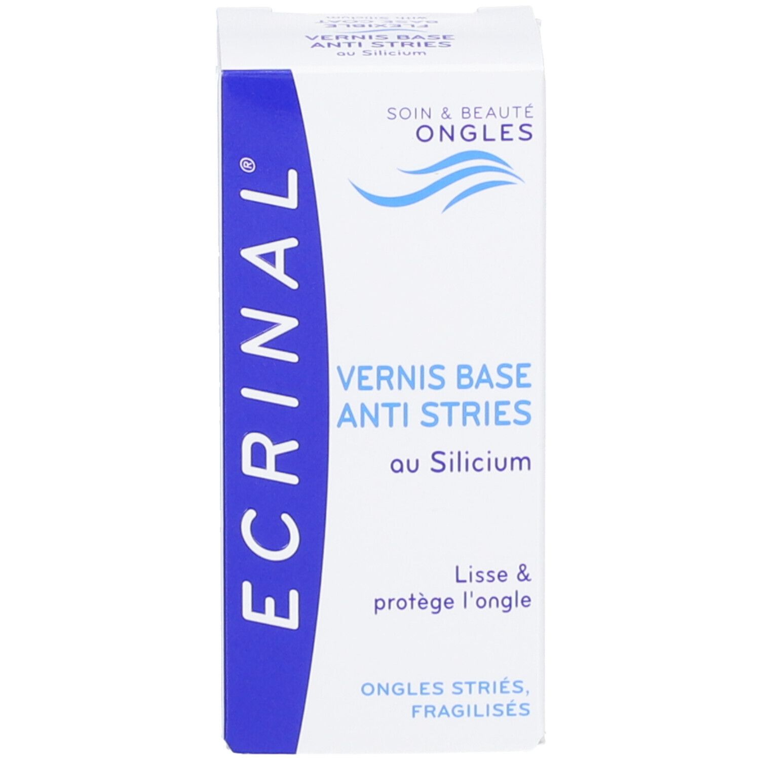 Verpackung mit Aufschrift: ECRINAL, VERNI BASE ANTI-STRIES, au Silicium.