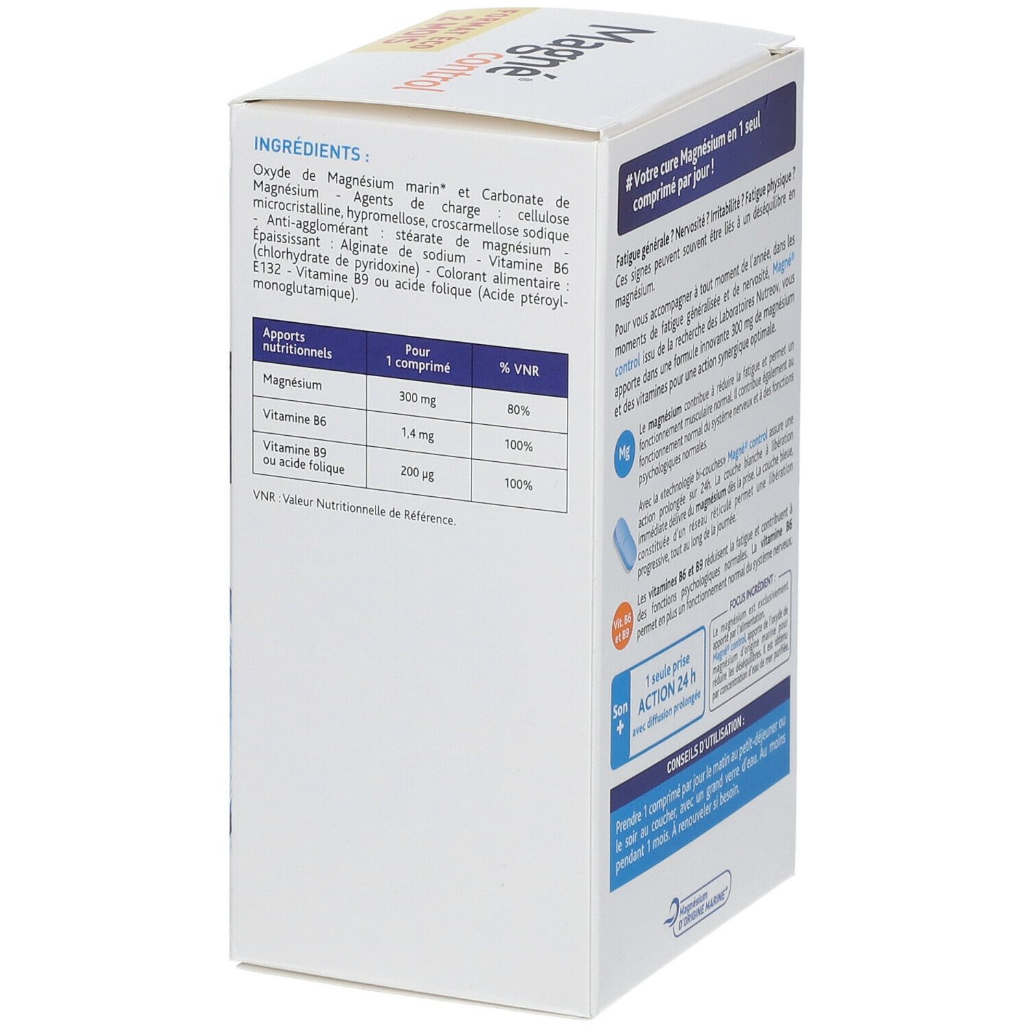 Boîte de Magne® Kontroll-Magnesium. Vue détaillée des ingrédients et des informations nutritionnelles.