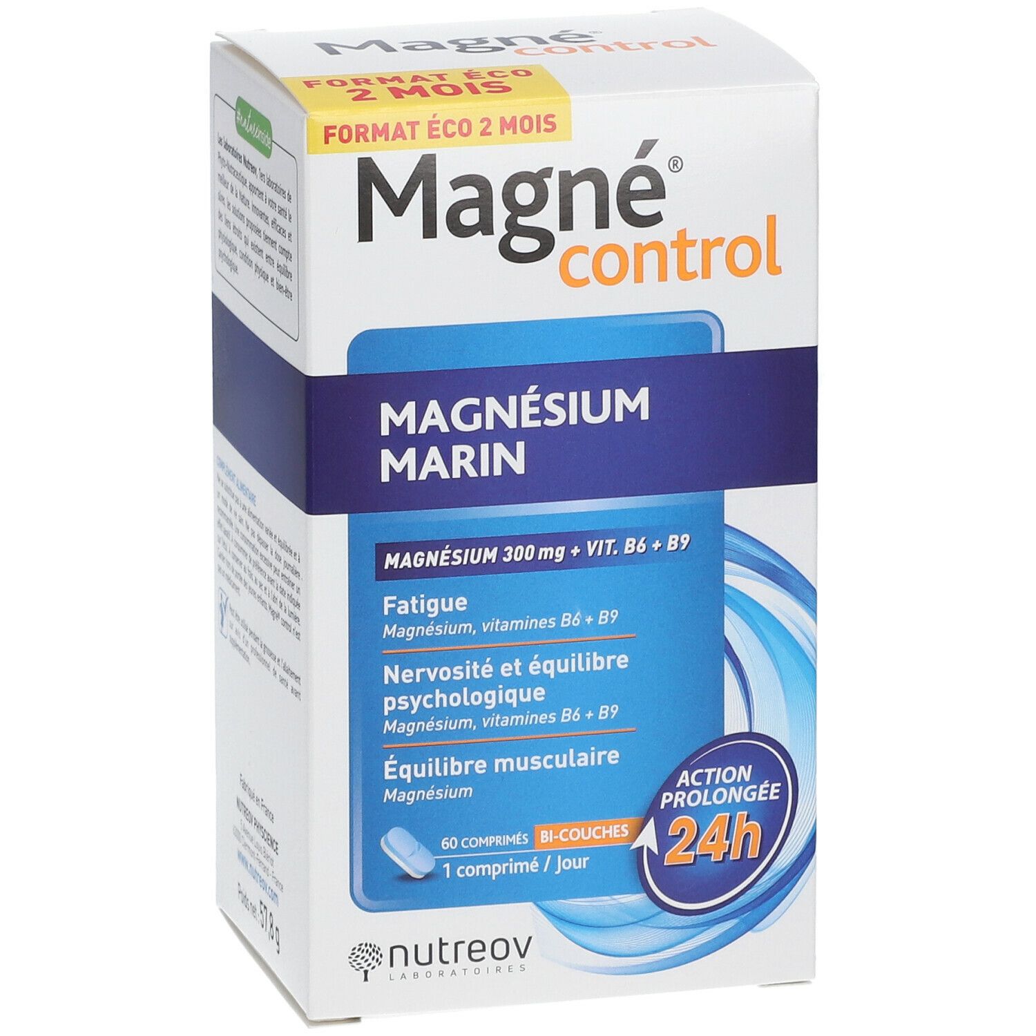 Boîte de Magne® Kontroll-Magnesium. Vue perspective avec nom du produit, ingrédients et logo.