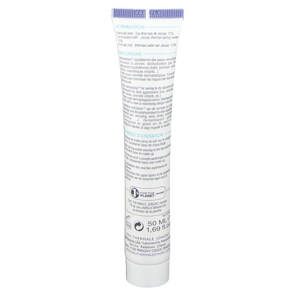Dos du tube. Texte en français. Informations sur la composition et l'utilisation. 50 ml. 1,69 fl.oz.