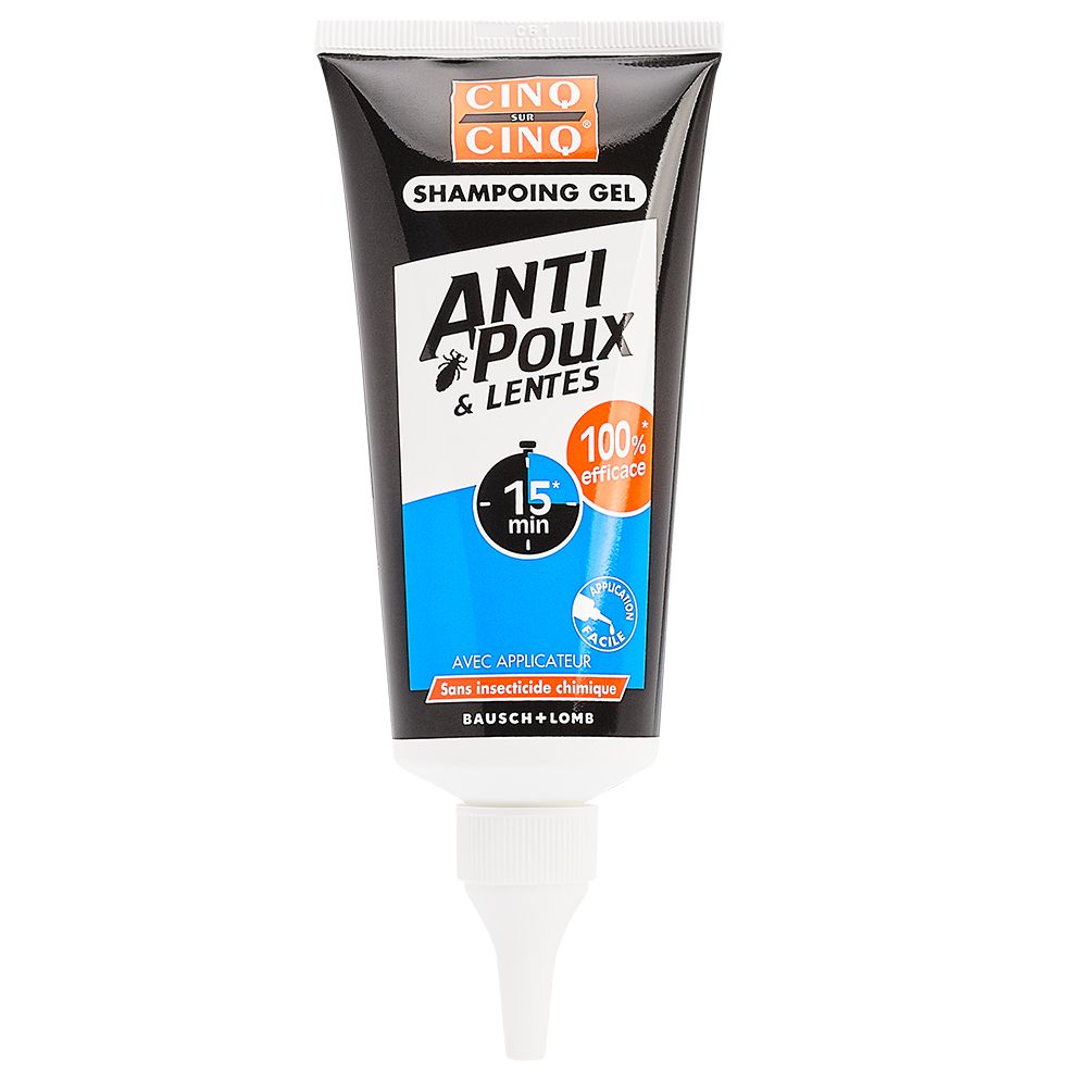 Tube Cinq sur Cinq. Tekst: Anti-luizen & neten, Flash behandeling, 100% effectief. Met applicator. Bausch + Lomb.