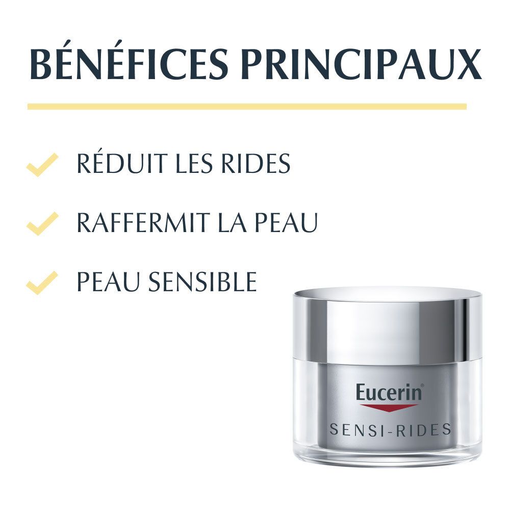 Avantages de la crème. Réduit les rides, raffermit la peau, peau sensible. Arrière-plan jaune.
