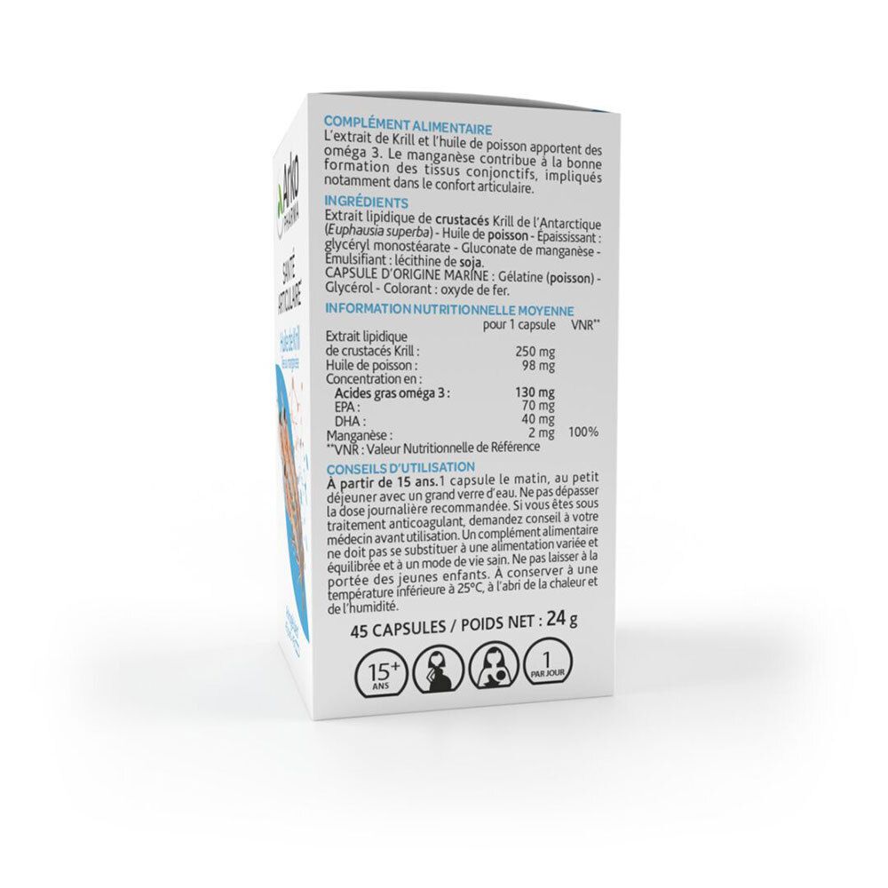 Dos de la boîte blanche. Contient des informations sur les ingrédients, l'utilisation et la valeur nutritionnelle. Texte en français.