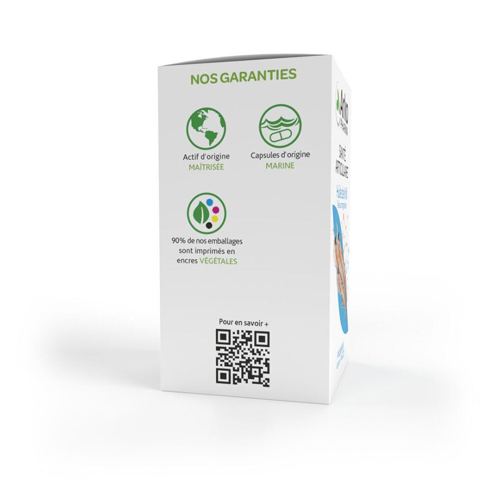 Côté de la boîte blanche. Contient des logos et un code QR. Texte en français. Informations sur l'origine.