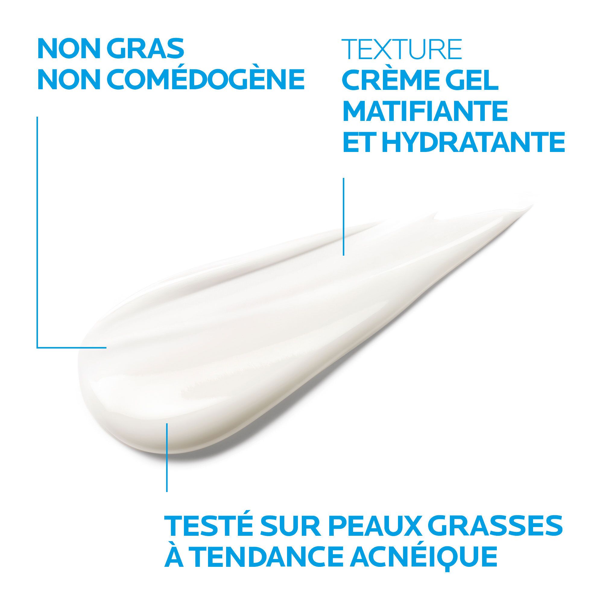 Produkttextur von La Roche-Posay Effaclar Duo+. Creme-Gel, mattierend und feuchtigkeitsspendend. Getestet auf fettiger Haut.