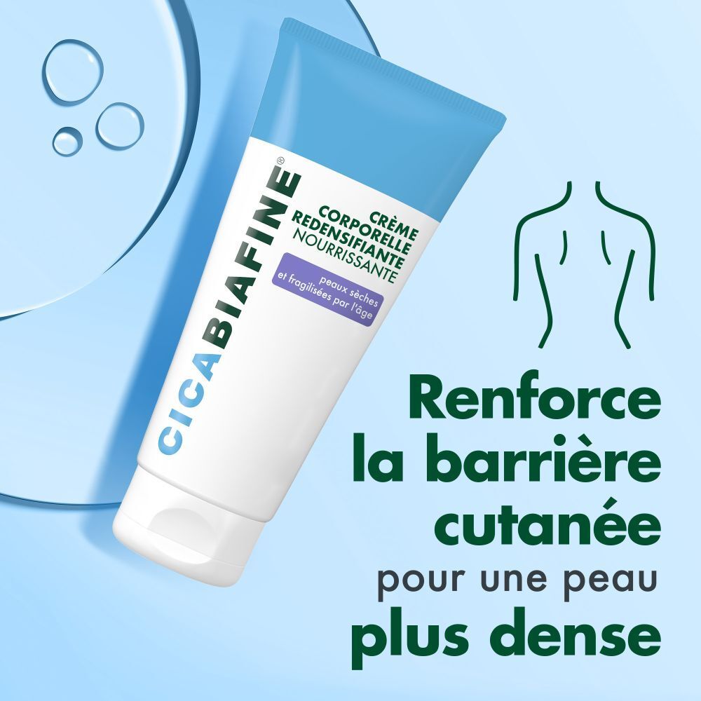 Tube CicaBiafine®. Texte: Crème Corporelle, Renforce la barrière cutanée pour une peau plus dense.