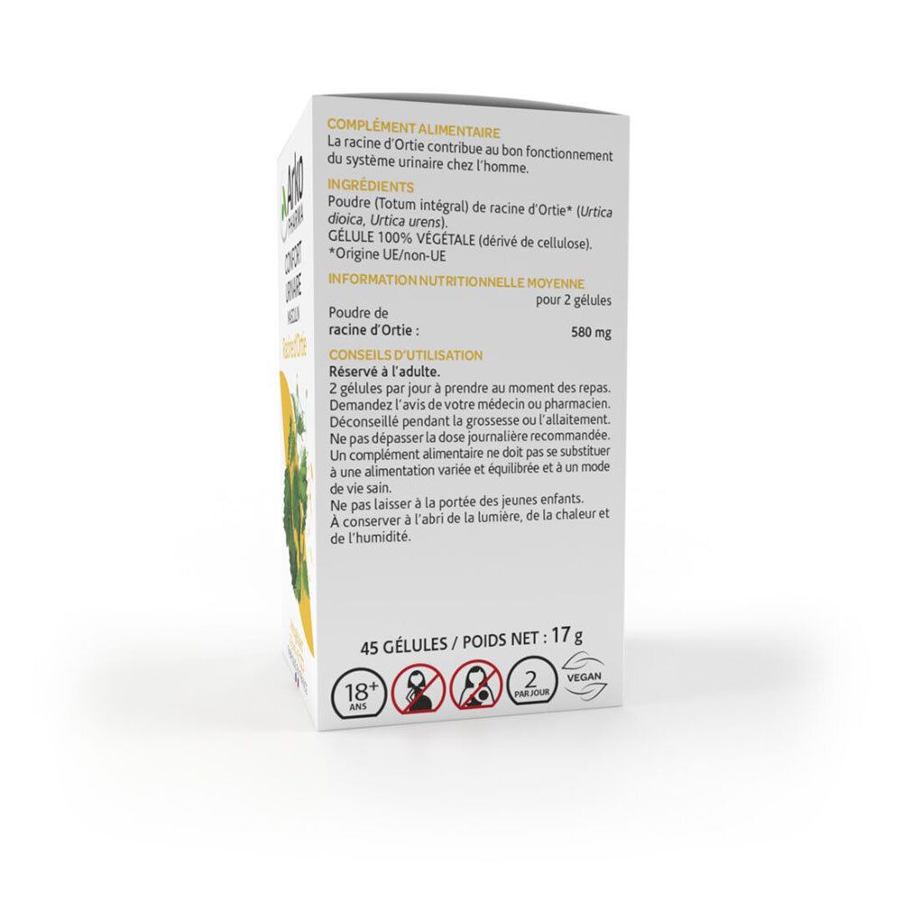 Dos de la boîte avec informations produit. Ingrédients, conseils d'utilisation et informations nutritionnelles. Logo vegan.