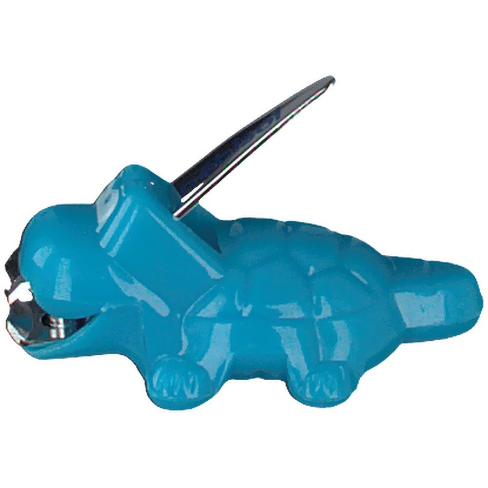 Blauer Nagelknipper in Krokodilform. Silberne Klinge. Krokodil-Design.