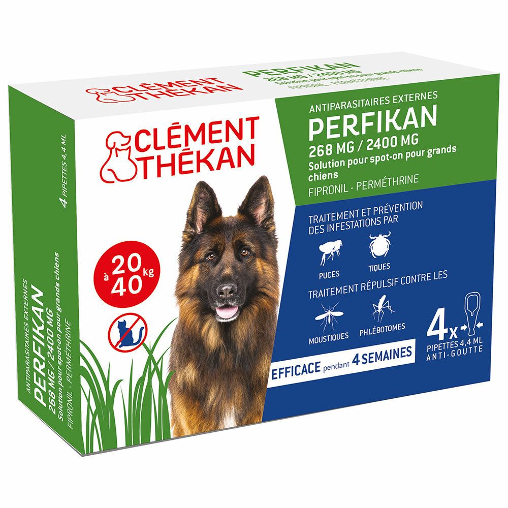 Clement Thekan Anti-Puces Anti-Tiques Chien 20-40kg 4 Pipettes