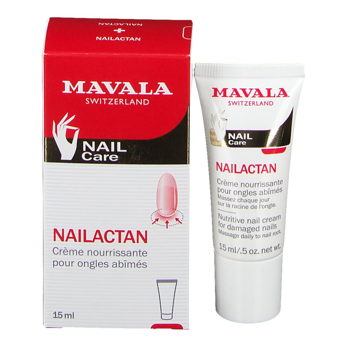 Mavala Nailactan nutritive nail cream tube and box. Cream is 15ml.