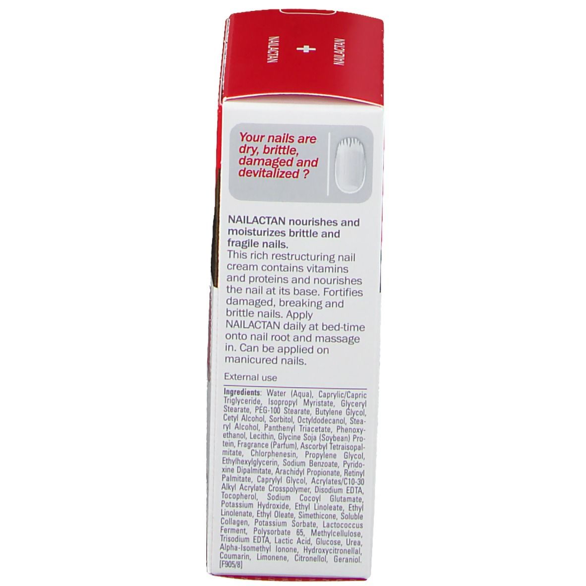 Verpackung für Nagelcreme mit Beschreibung und Inhaltsstoffen.