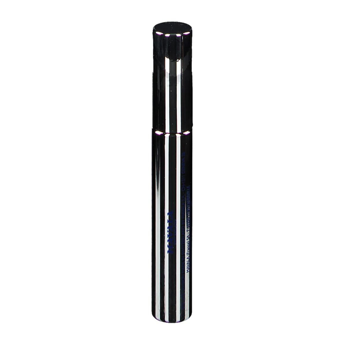 Mascara-Tube mit schwarzem Deckel und silber-schwarzen Streifen. Aufschrift: MAVALA.